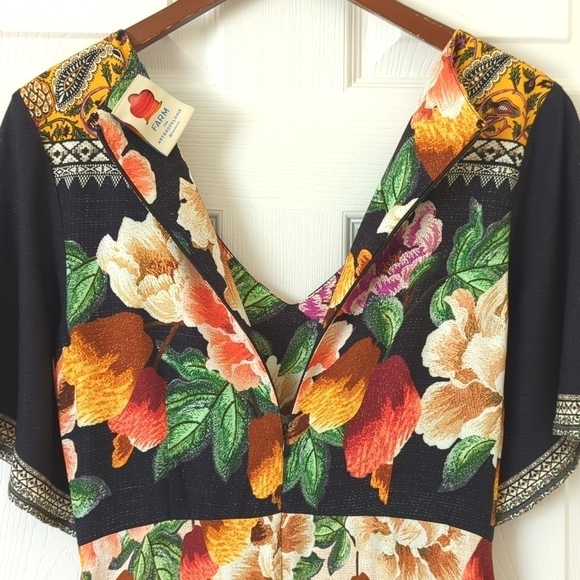 FARM Rio Anthropologie Esmeralda Floral Flowy Short Sleeve A-Line Maxi Dress XSP - Picture 12 of 14